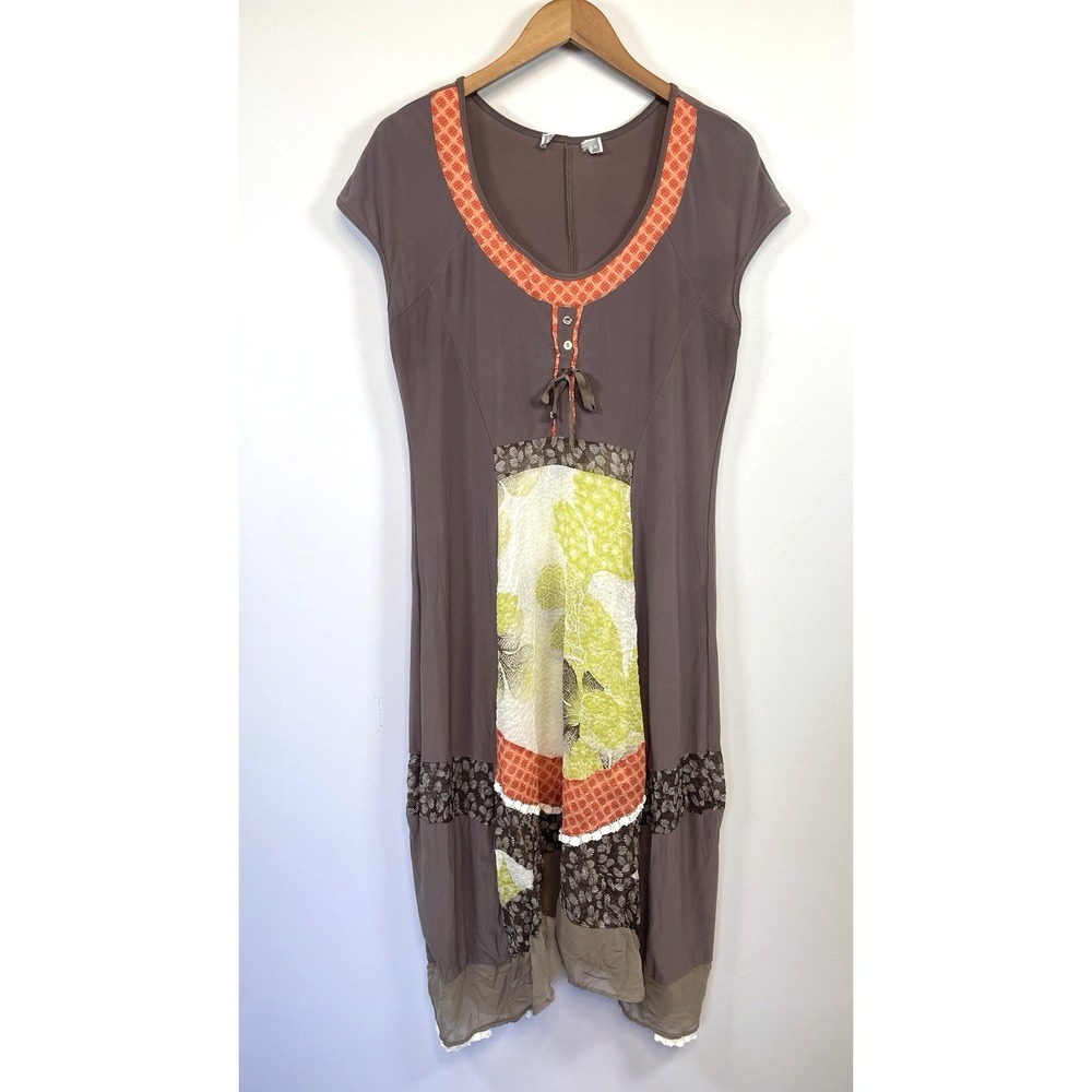 DECA Paris Mixed Print Tunic Dress Size T4 US L Lagenlook Artsy Made in‎ France